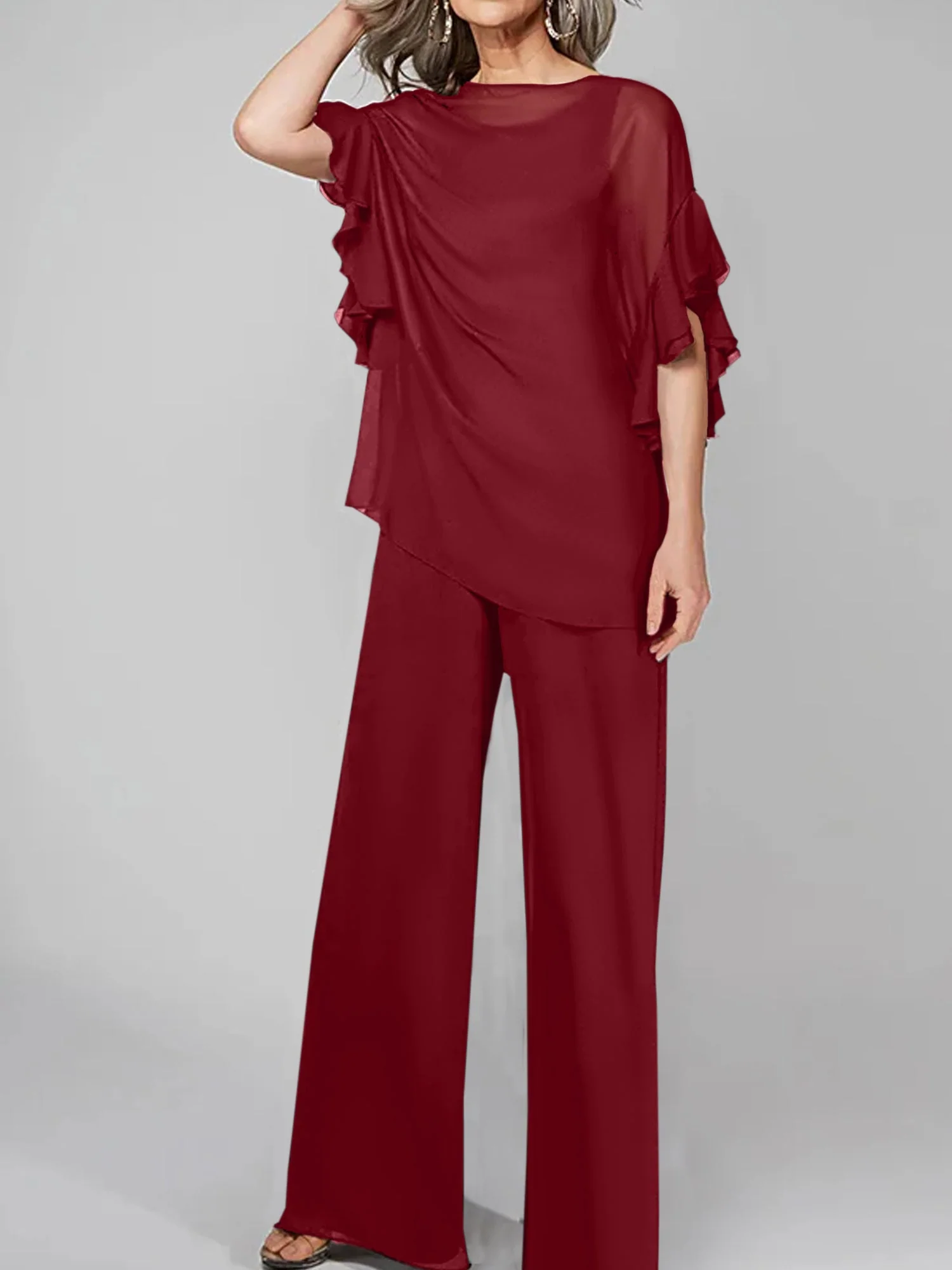 Jumpsuits Scoop Half Sleeves Chiffon Mother Of The Bride Pantsuits - Image 50