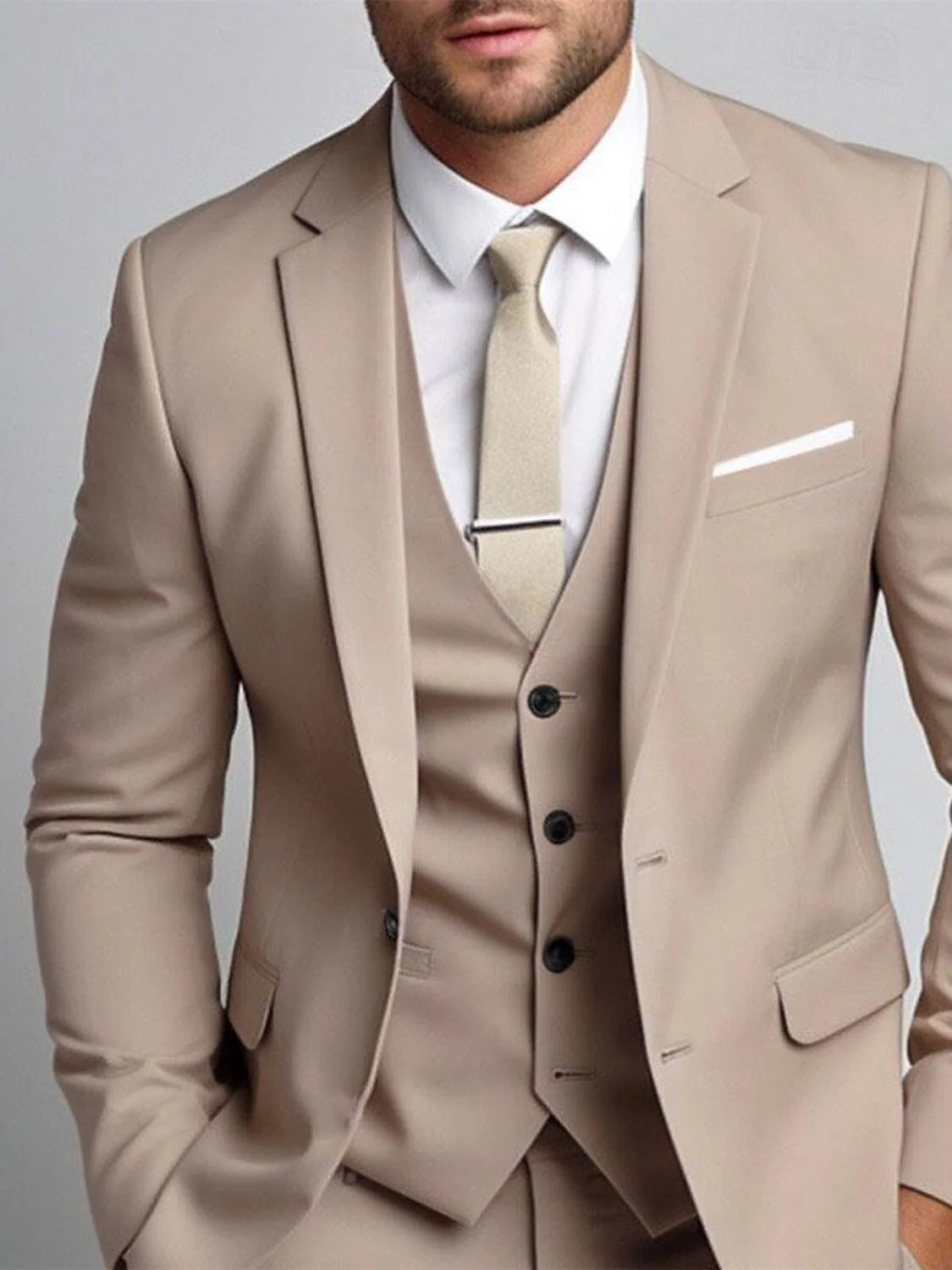 Khaki Men's Fit Single Breasted Two-buttons 3 Pieces Wedding Suits