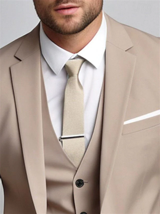 Khaki Men's Fit Single Breasted Two-buttons 3 Pieces Wedding Suits - Image 2
