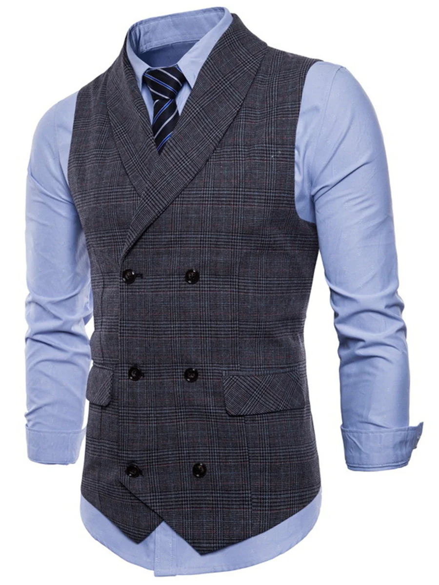 Light Grey Men's Formal Striped Two Breasted-Six Buttons Casual Daily Vest - Image 5