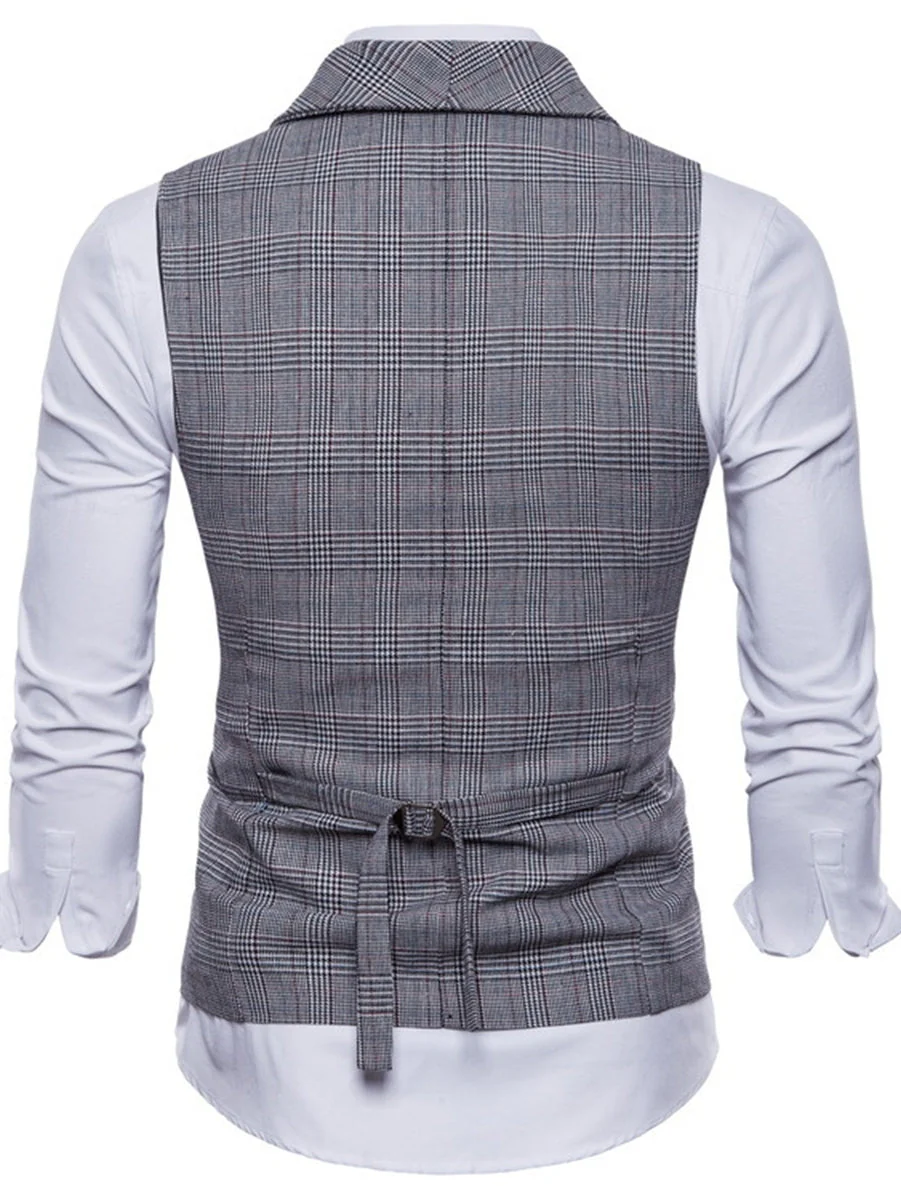 Light Grey Men's Formal Striped Two Breasted-Six Buttons Casual Daily Vest - Image 7