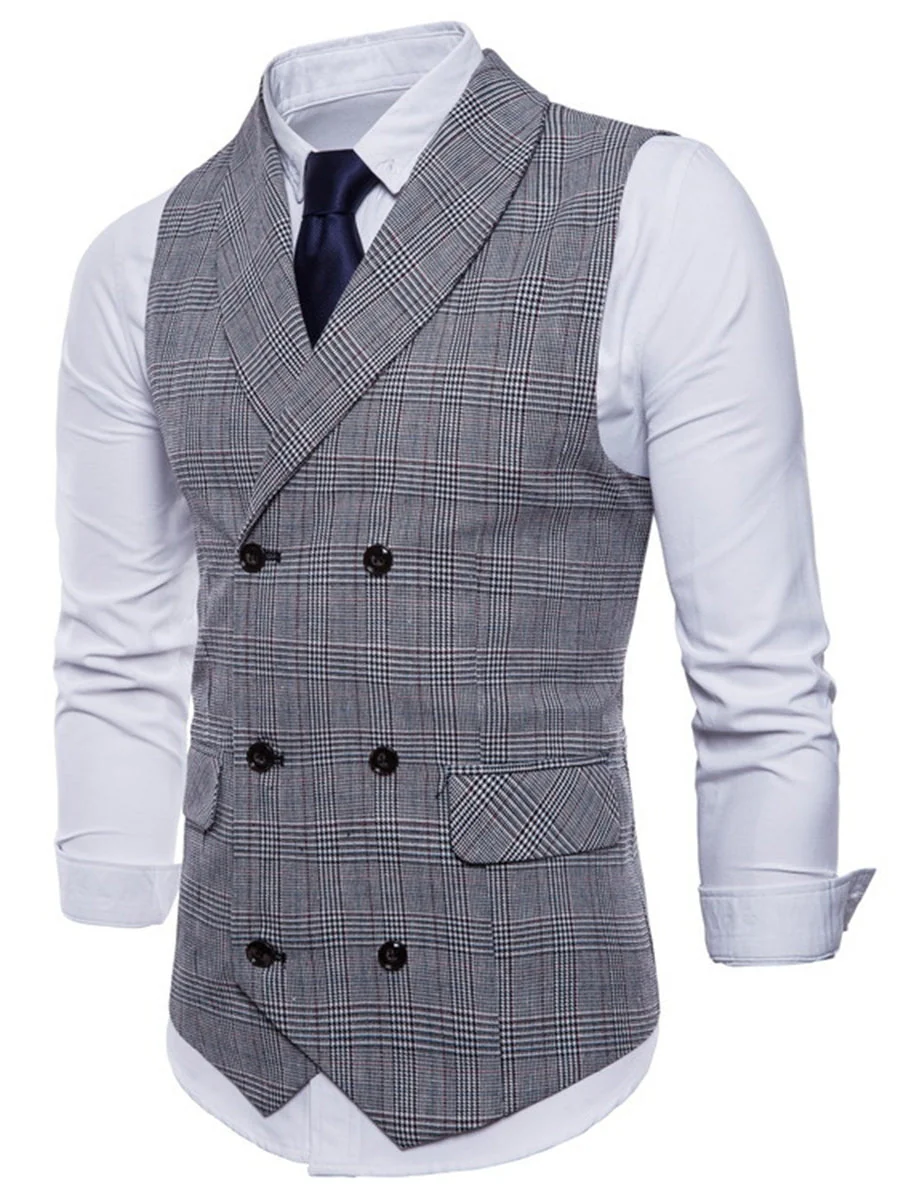 Light Grey Men's Formal Striped Two Breasted-Six Buttons Casual Daily Vest - Image 8