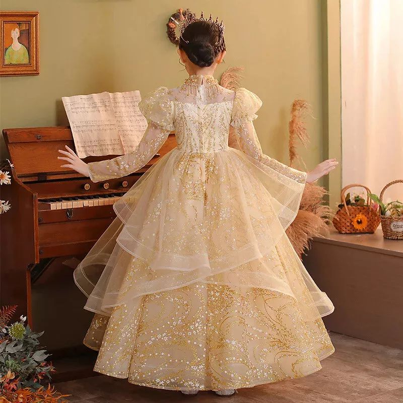 Long Sleeves A-Line/Princess Floor Length Girl Party Dress with Rhinestone Appliques - Image 2
