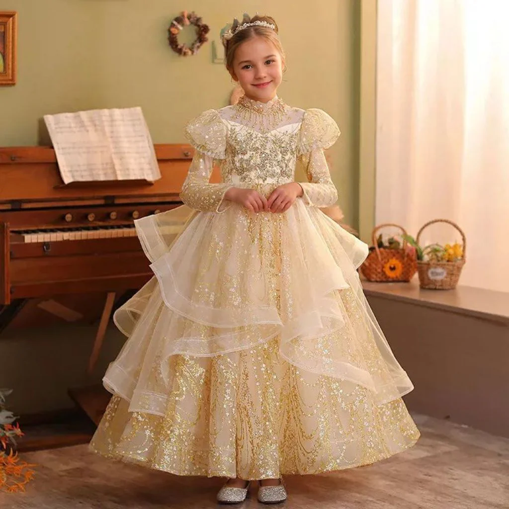 Long Sleeves A-Line/Princess Floor Length Girl Party Dress with Rhinestone Appliques - Image 3