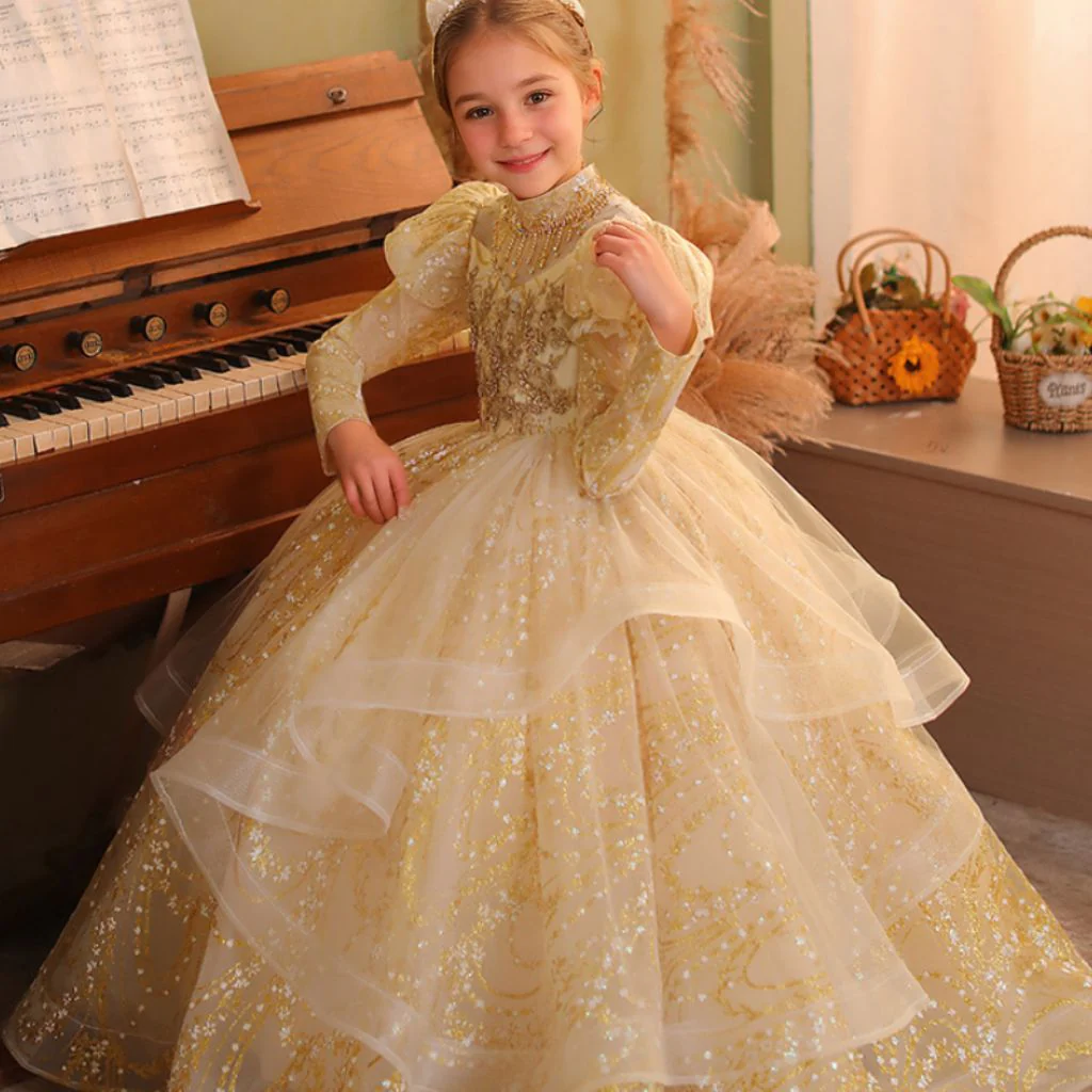 Long Sleeves A-Line/Princess Floor Length Girl Party Dress with Rhinestone Appliques - Image 4
