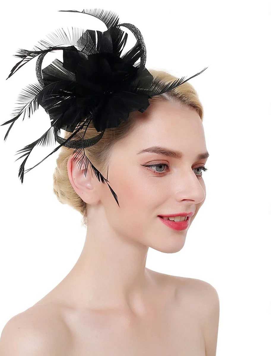 Luxury Organza Fedora Hat Horse Race Simple Feather Pure colour Headpiece/Veil Hat - Image 4