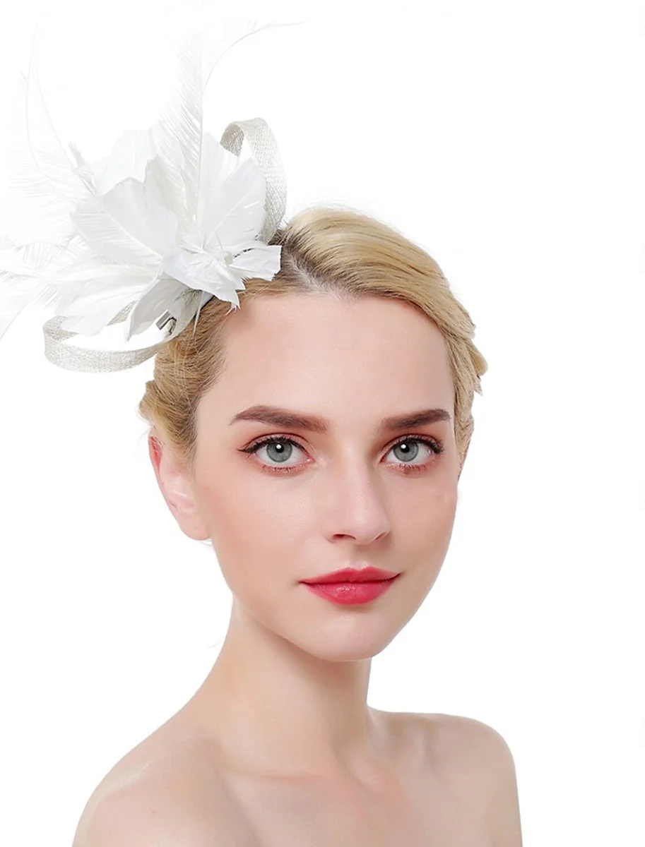 Luxury Organza Fedora Hat Horse Race Simple Feather Pure colour Headpiece/Veil Hat - Image 9
