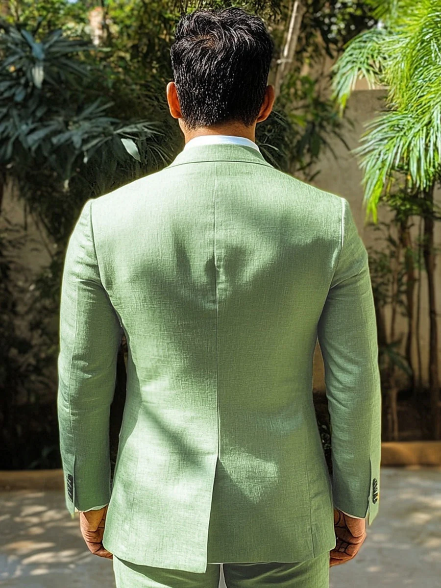 Men's 2 Pieces Standard Fit Sage Single Breasted Two Buttons Wedding Party Suits - Image 2
