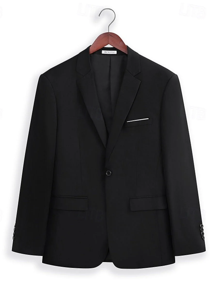 Men's Black Single Breasted Two-buttons Notched Lapel Wedding Prom Party Suits - Image 3