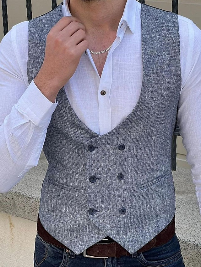 Men's Business Double Breasted Six-buttons Vest - Image 3