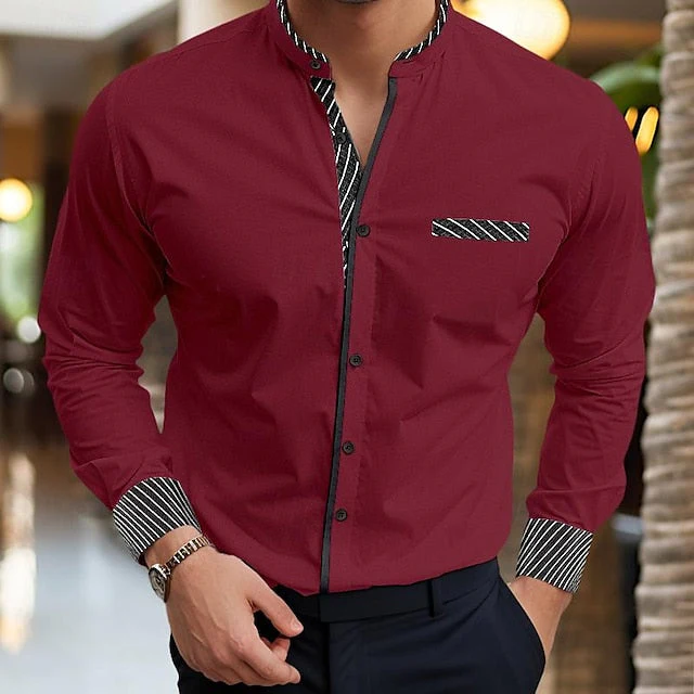 Men's Casual Cotton Blend Long Sleeves Stripes Shirt - Image 3