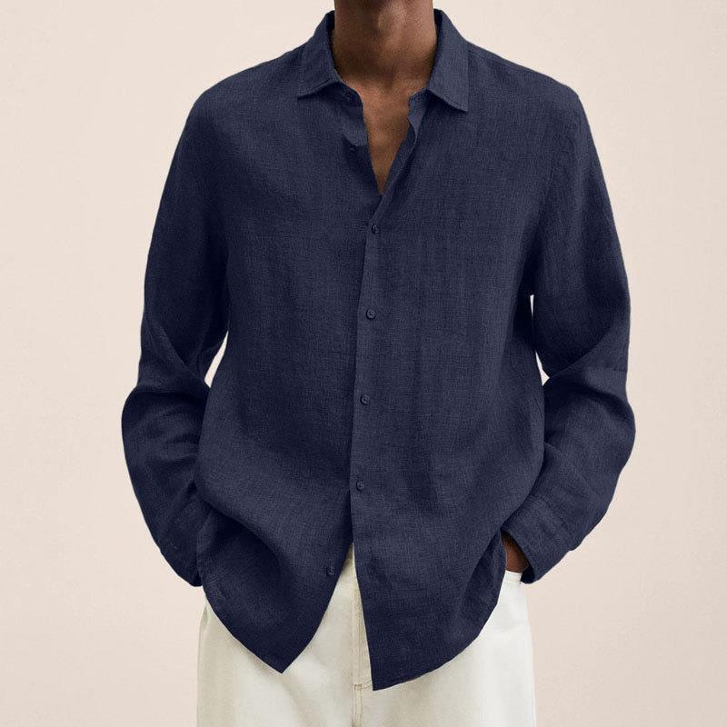 Men's Casual Cotton Linen Long Sleeves Solid Colour Shirt - Image 2