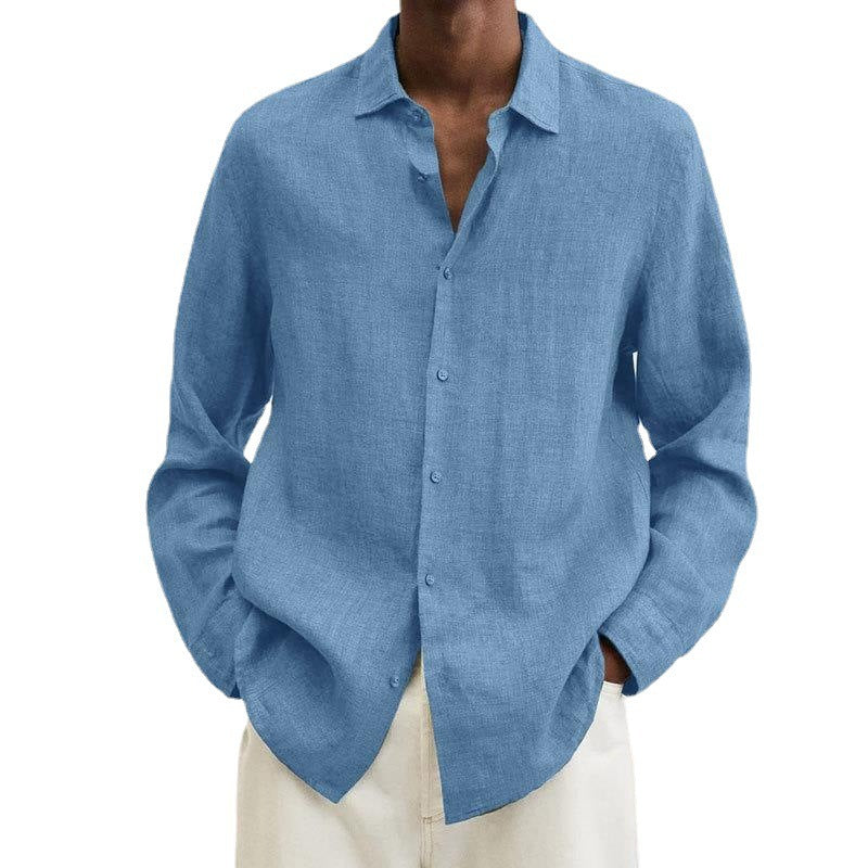 Men's Casual Cotton Linen Long Sleeves Solid Colour Shirt - Image 5