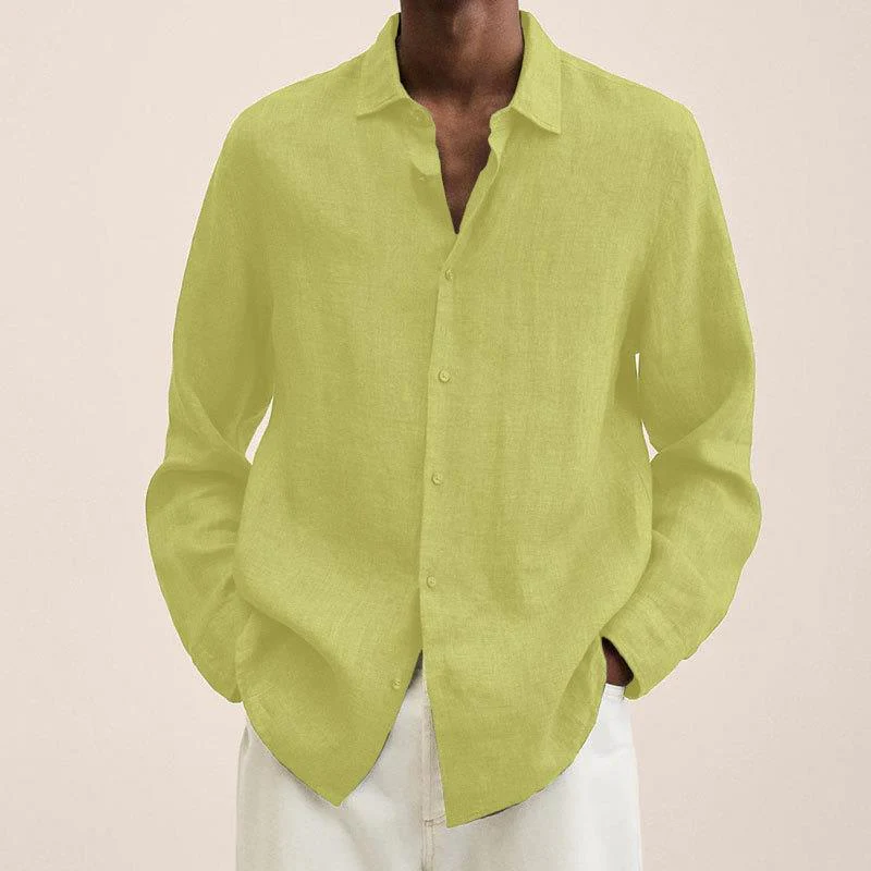 Men's Casual Cotton Linen Long Sleeves Solid Colour Shirt - Image 9