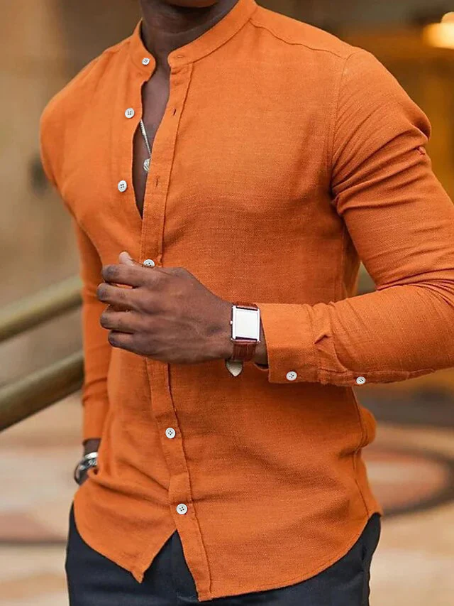 Men's Casual Cotton Linen Long Sleeves Solid Colour Shirt - Image 6