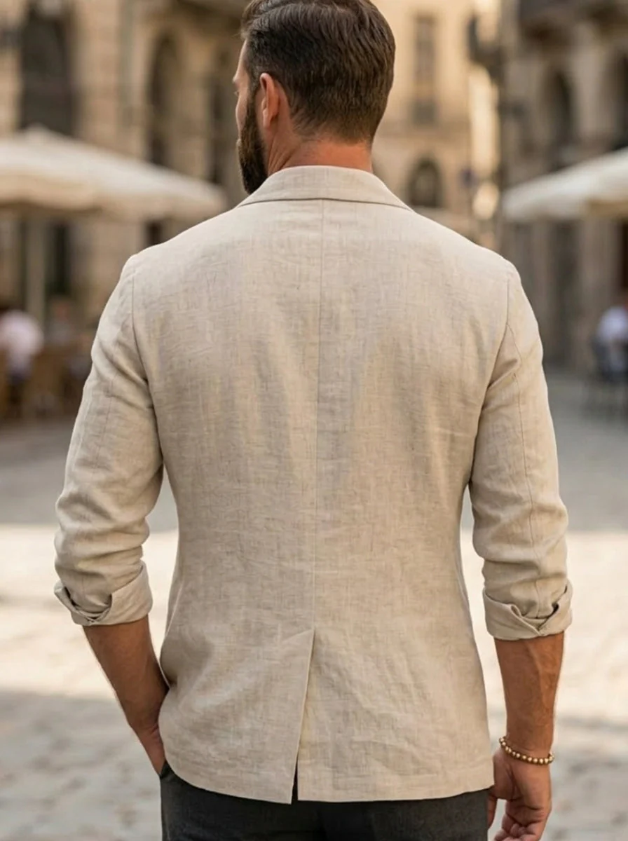 Men's Casual Double-Breasted Cotton and Linen Jacket Six-Buttons Long Sleeves - Image 2
