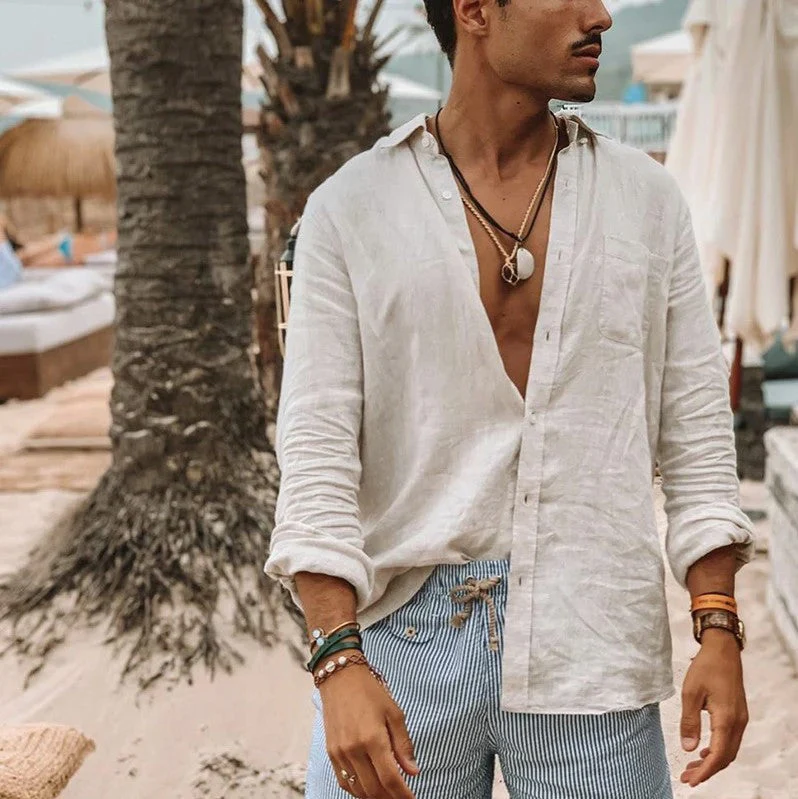 Men's Casual Long Sleeves Solid Colour Shirt - Image 2