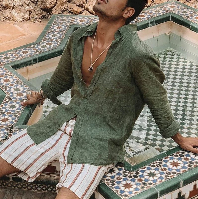 Men's Casual Long Sleeves Solid Colour Shirt - Image 5