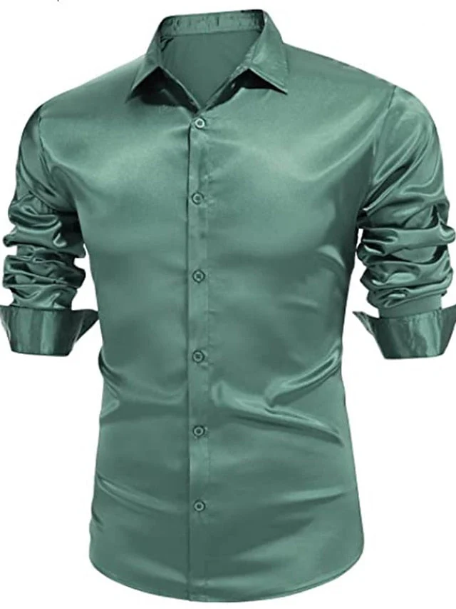 Men's Casual Polyester Long Sleeves Solid Colour Shirt - Image 3