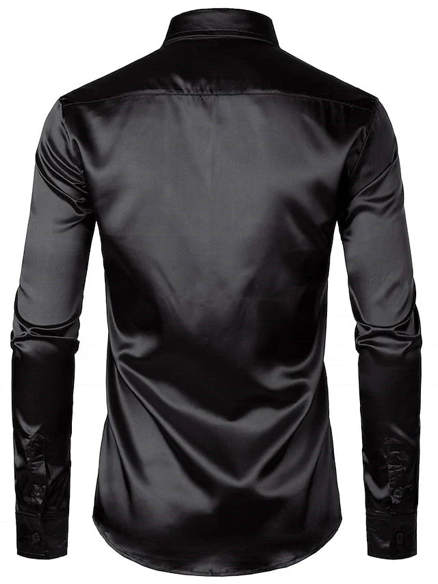 Men's Casual Polyester Long Sleeves Solid Colour Shirt - Image 8