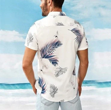 Men's Casual Short Sleeves Beach Shirt with Leaf Print - Image 2