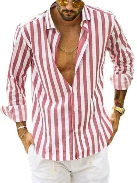 Men's Classic Long Sleeves Lapel Stripe Shirt - Image 5