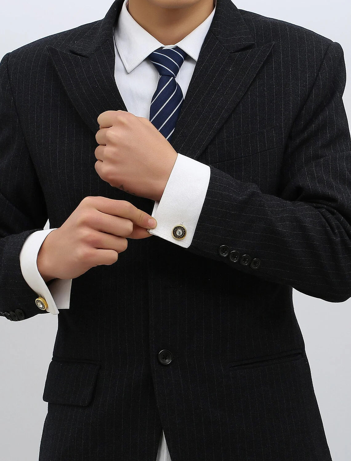 Men's Fashion 2Pcs Cufflinks Golden Geometric with Rhinestones - Image 3