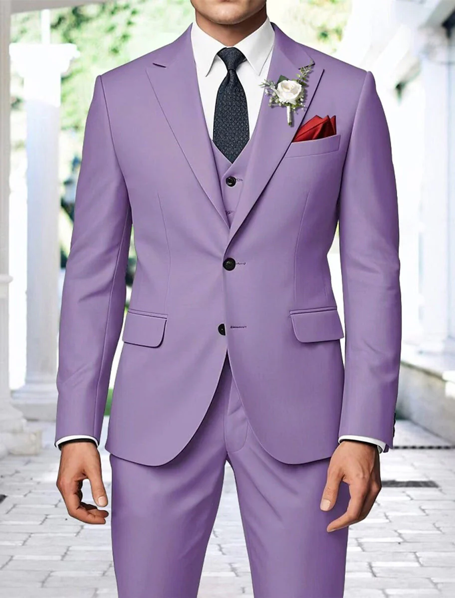 Men's Fashion Sage Single Breasted Two Buttons Party 3 Pieces Wedding Suits - Image 5