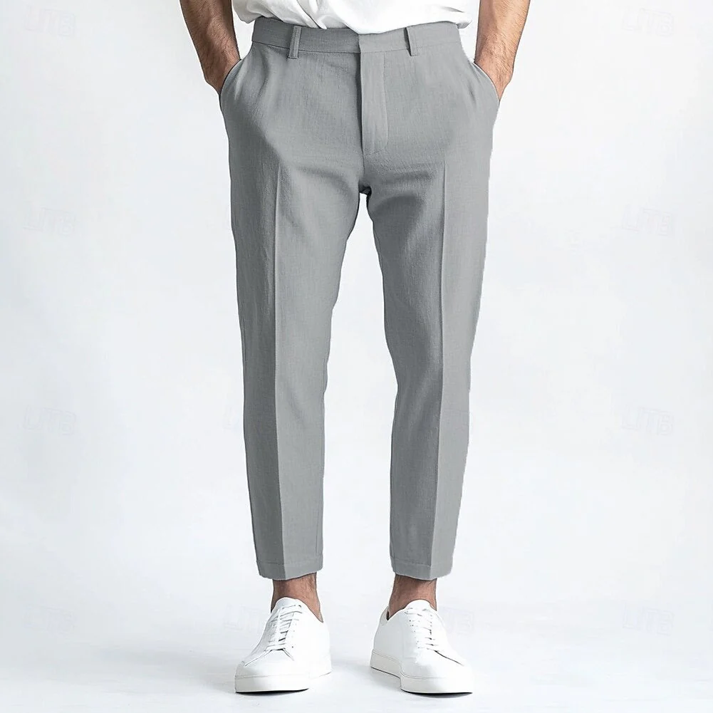 Men's Linen Straight Leg Plain Breathable Casual Daily Standard Fit Pants - Image 2