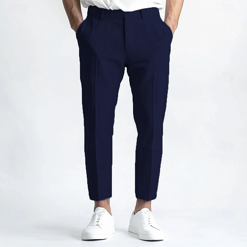 Men's Linen Straight Leg Plain Breathable Casual Daily Standard Fit Pants - Image 3