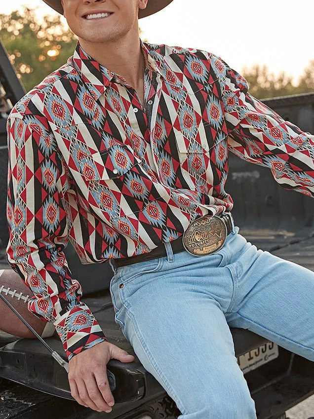 Men's Loose Long Sleeves Casual Striped Shirt with 3D Floral Pattern - Image 7