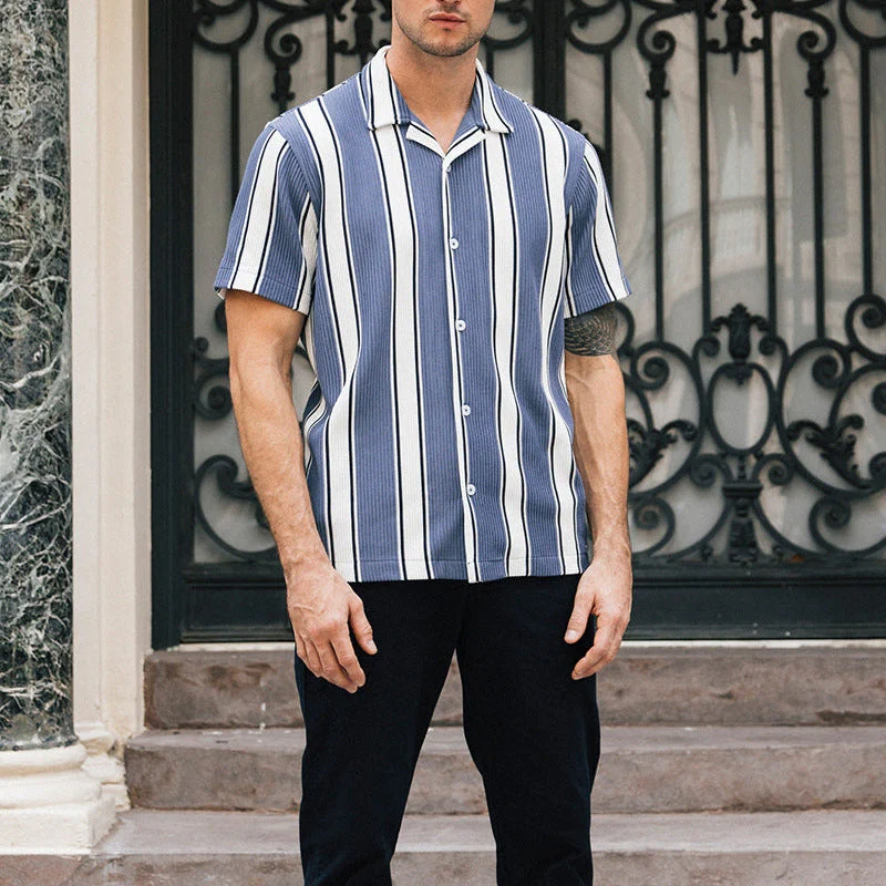 Men's Loose Short Sleeves Casual Striped Shirt - Image 3