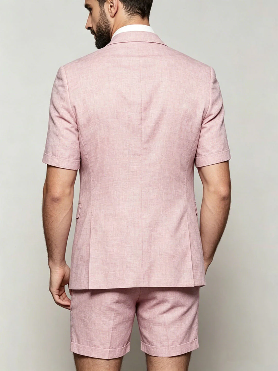 Men's Pink Linen Lapel Neck Short Sleeve 2-Piece Set - Image 2