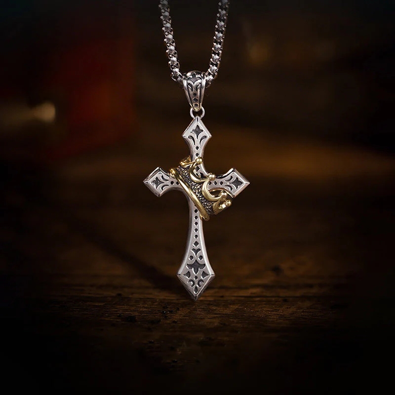 Men's Retro Metal Cross Crown Pendant Necklace - Image 2