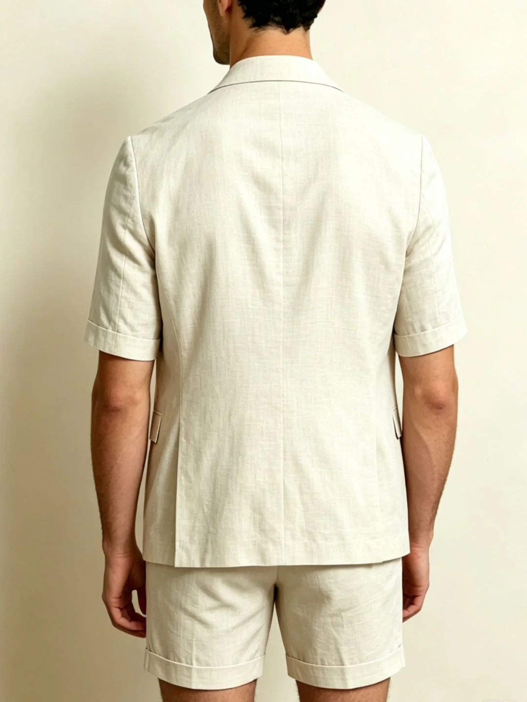 Men's Single Breasted Six-Buttons 2 Pieces Solid coloured Linen Suits - Image 2