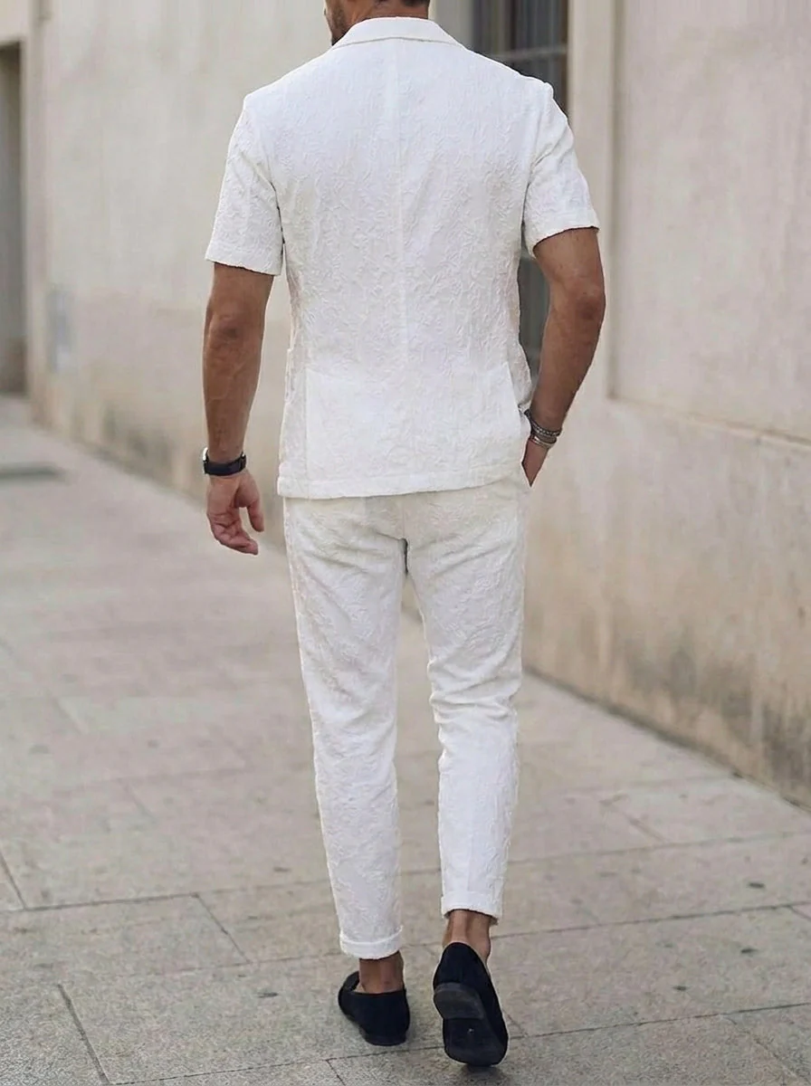Men's Single Breasted Three-Buttons 2 Pieces Solid colour Suits Short Sleeves - Image 2