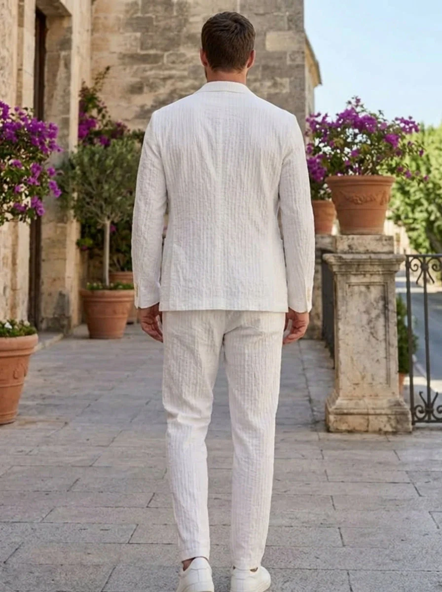 Men's Single Breasted Two-Buttons 2 Pieces Ice Silk Suit Long Sleeves - Image 2