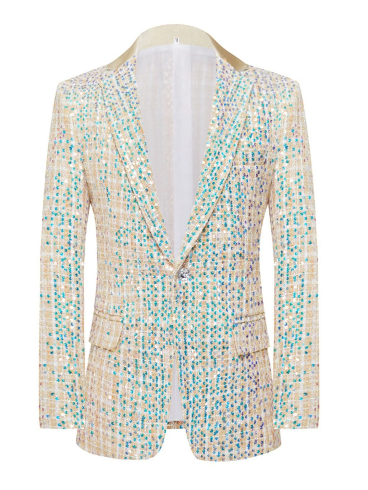 Men's Slim Fit Champagne Sequin One Button 2 Pieces Wedding Suits - Image 2