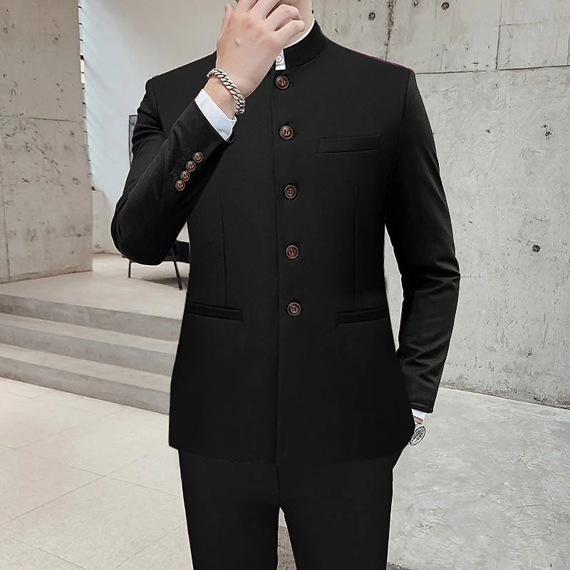 Men's Solid Coloured Standard Fit Single Breasted Two-buttons 2 Piece Wedding Suits - Image 2