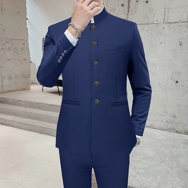 Men's Solid Coloured Standard Fit Single Breasted Two-buttons 2 Piece Wedding Suits - Image 3