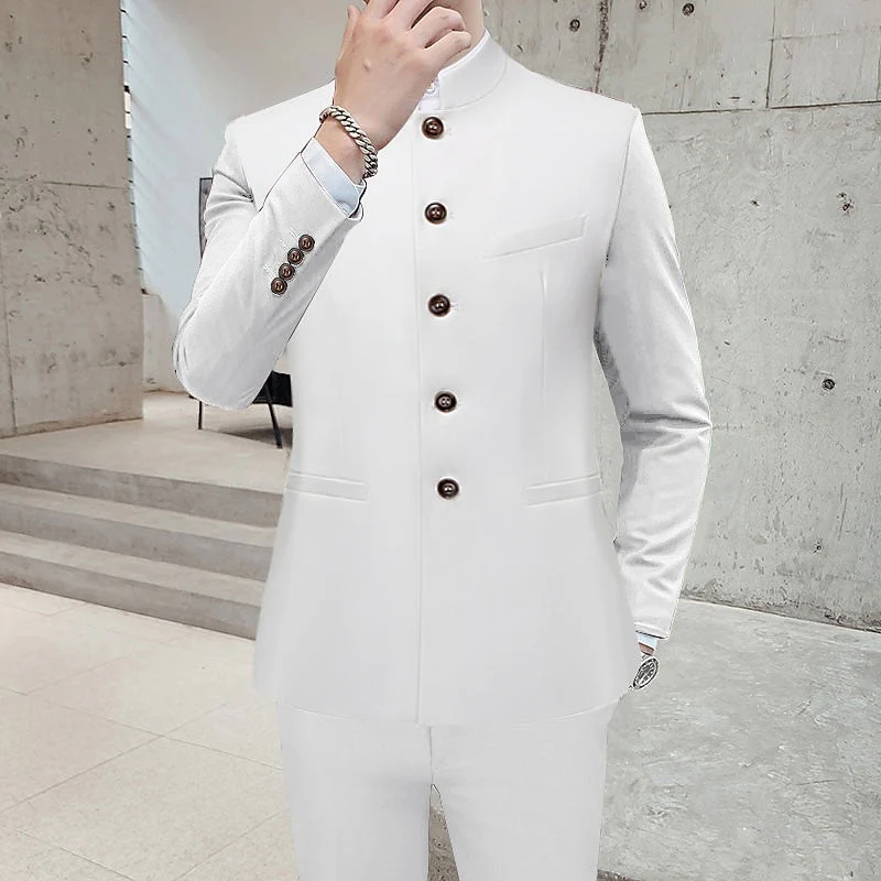 Men's Solid Coloured Standard Fit Single Breasted Two-buttons 2 Piece Wedding Suits - Image 5