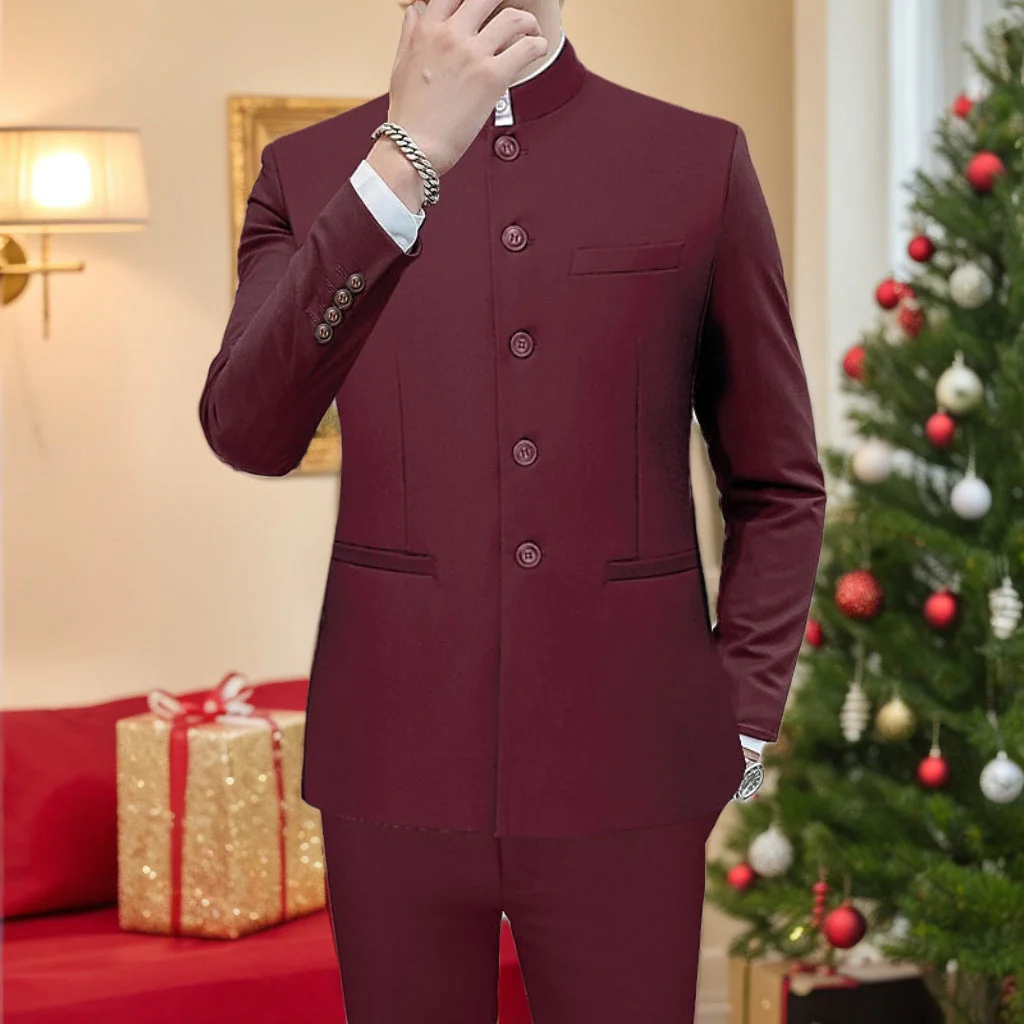 Men's Solid Coloured Standard Fit Single Breasted Two-buttons 2 Piece Wedding Suits - Image 8