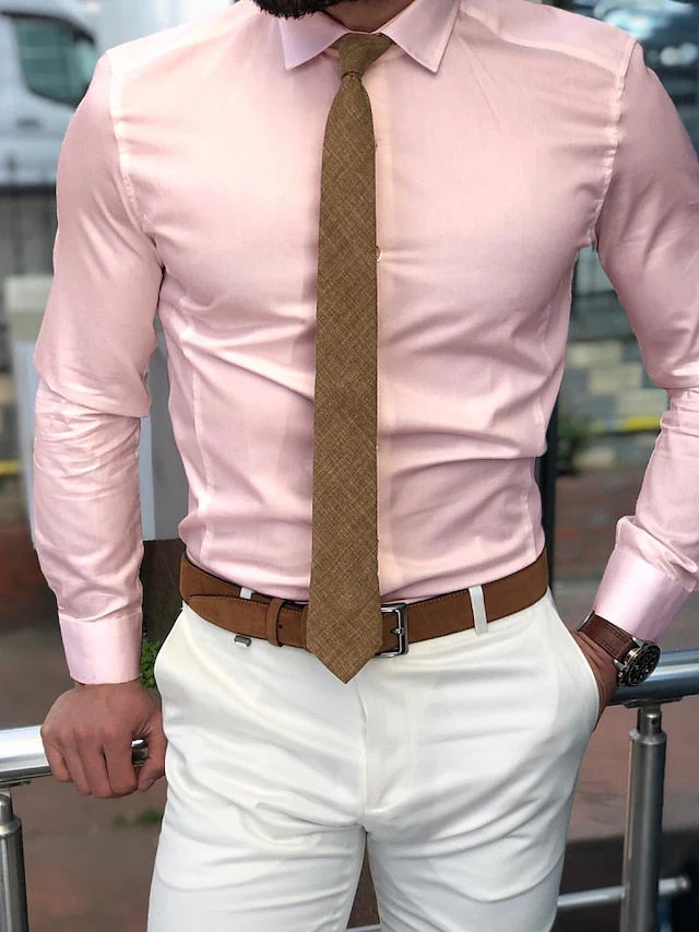 Men's Standard Fit Long Sleeve Lapel Polyester Shirt - Image 13