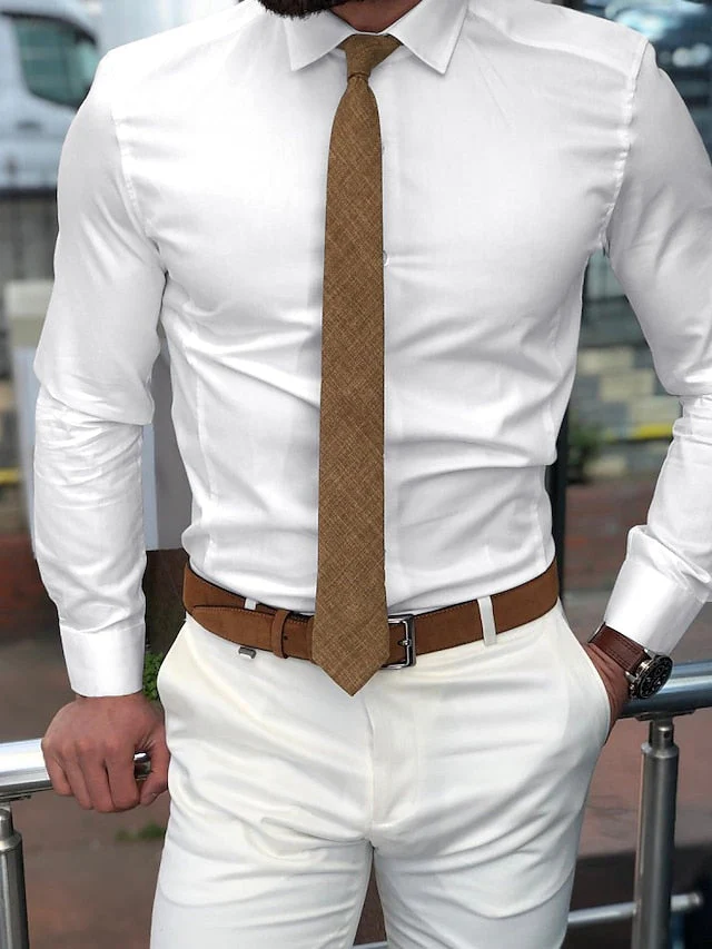 Men's Standard Fit Long Sleeve Lapel Polyester Shirt - Image 2