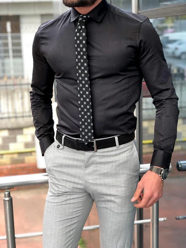 Men's Standard Fit Long Sleeve Lapel Polyester Shirt - Image 3