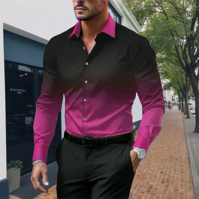 Men's Standard Fit Long Sleeves Casual Gradient Colour Shirt