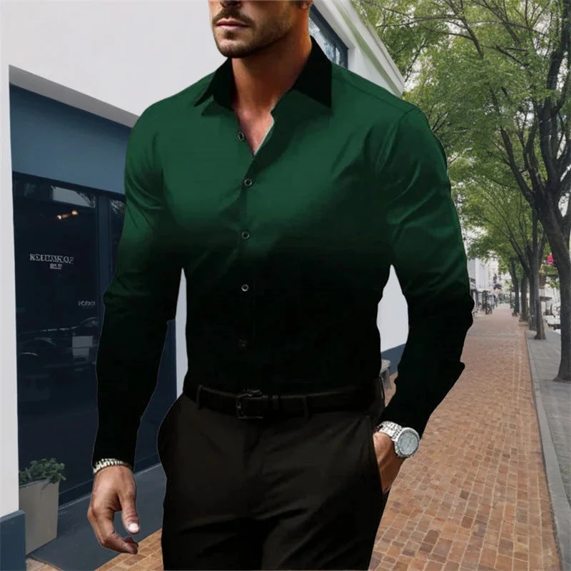 Men's Standard Fit Long Sleeves Casual Gradient Colour Shirt - Image 10