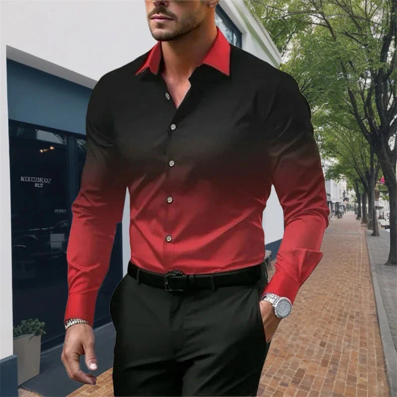 Men's Standard Fit Long Sleeves Casual Gradient Colour Shirt - Image 8
