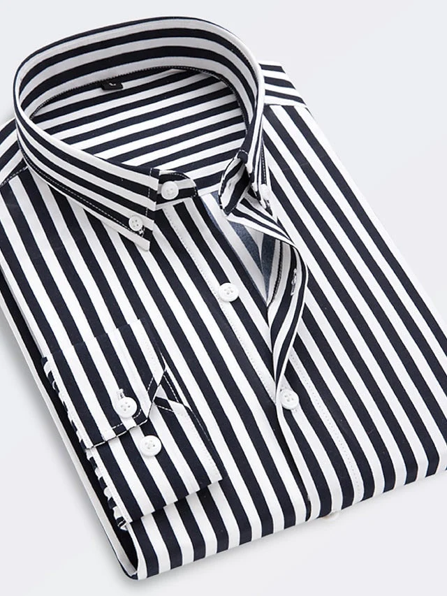 Men's Standard Fit Long Sleeves Lapel Stripe Shirt - Image 3