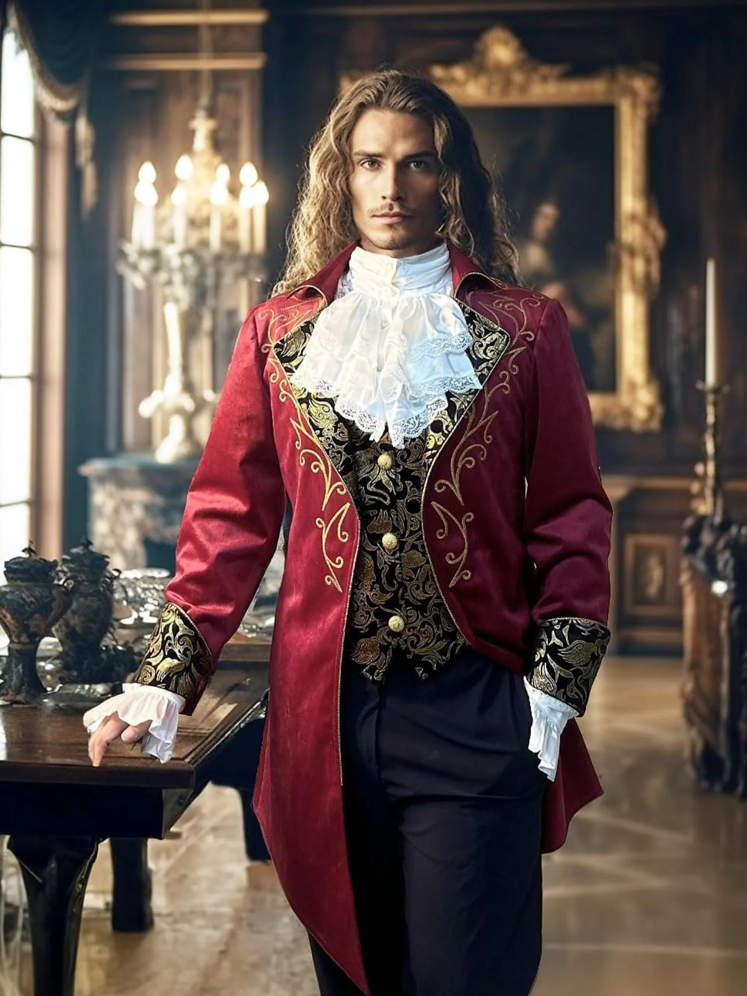 Men's Steampunk Vintage Exquisite Floral Coat Tuxedo Suit - Image 2